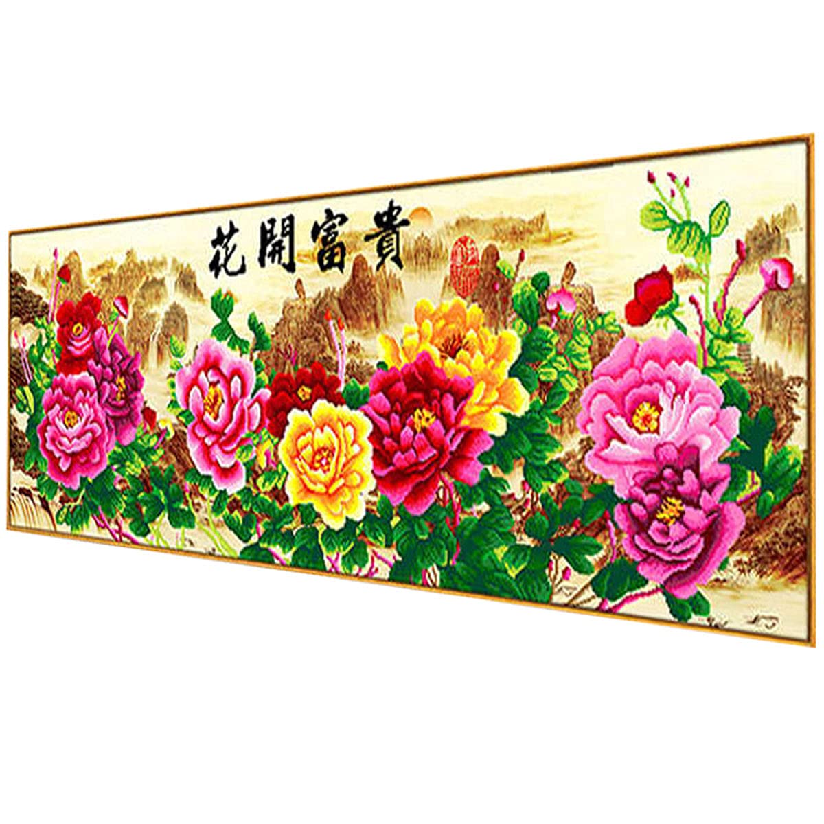 Instarry DIY 5D Broderie Diamant Kit Grand Format Fleur de Pivoine Decoration Murale (150x60 cm)