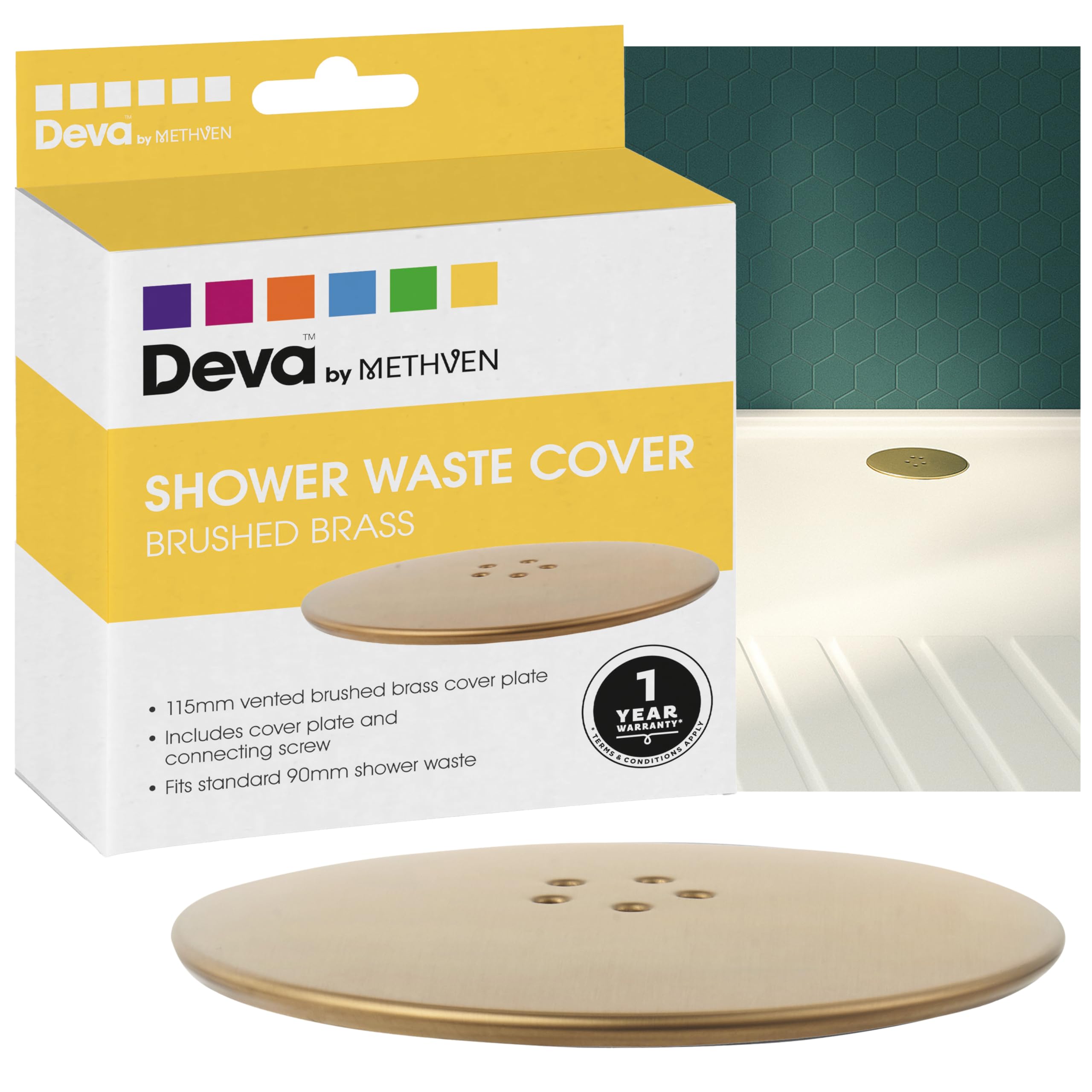 Deva Multi-Fit Black Shower Trap Waste 90mm Easy Clean Enclosure Shower Waste Tray with Quick Release Inner Unit and Vented Dome Cover | WSTS01 (Brushed Brass, Replacement Cover)