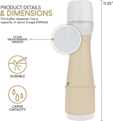 Miniatura 2 de EXULTIMATE - Dispensador de masa para hot cake, fácil de exprimir, botella sin líos para hornear a prueba de goteo, boquilla de silicón, marcador de