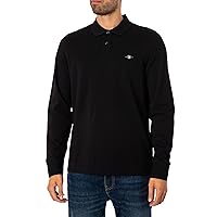 Gant Polo da Uomo Reg Shield LS Pique Rugger, Nero