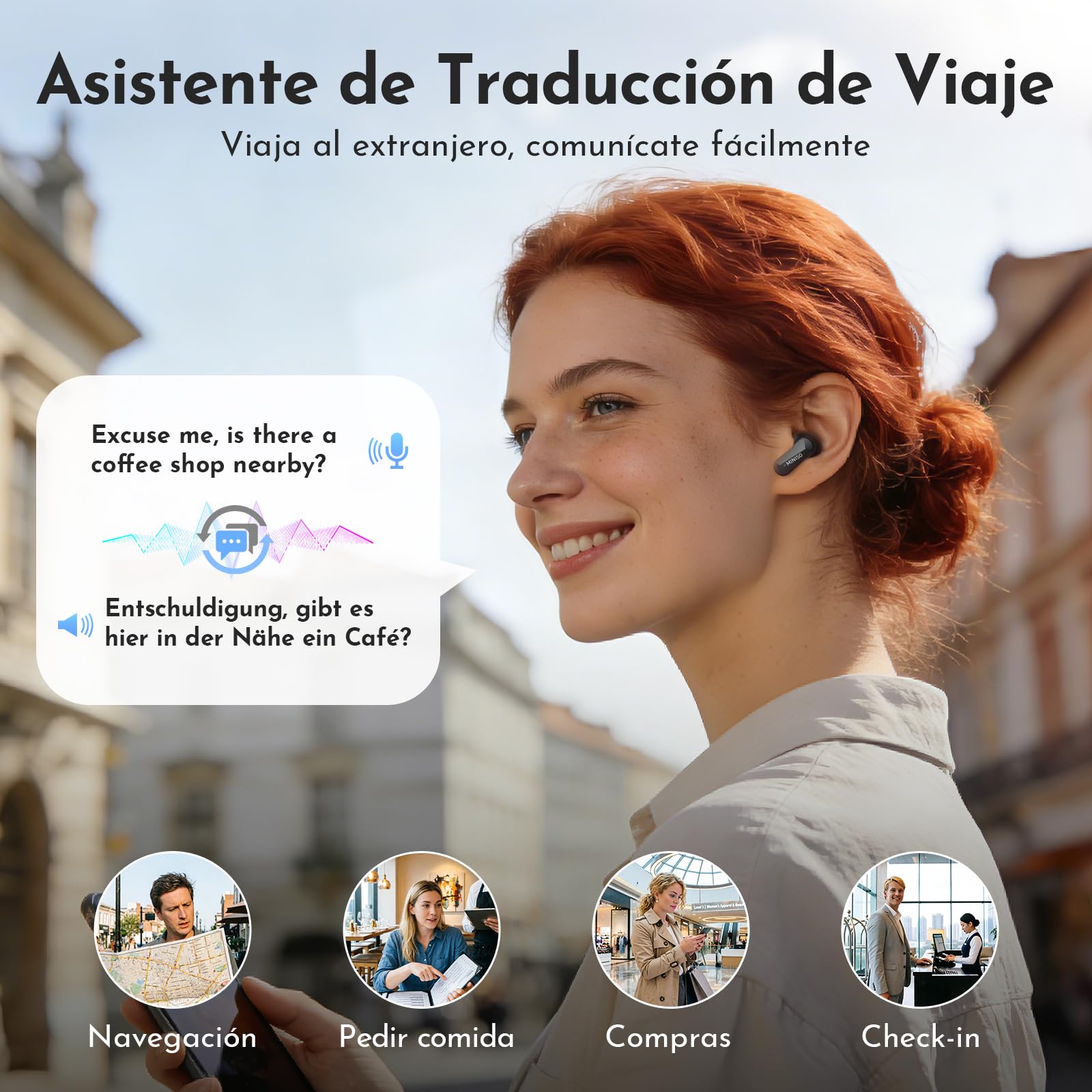 MINISO MS119 Auriculares Traductor en Tiempo Real,Auriculares Traductores Simultaneos IA 3 en 1, 165 Idiomas y 9 Modos de Traducción, Bluetooth 6.0, 48H de Autonomía para Viajes, Negocios y Estudios