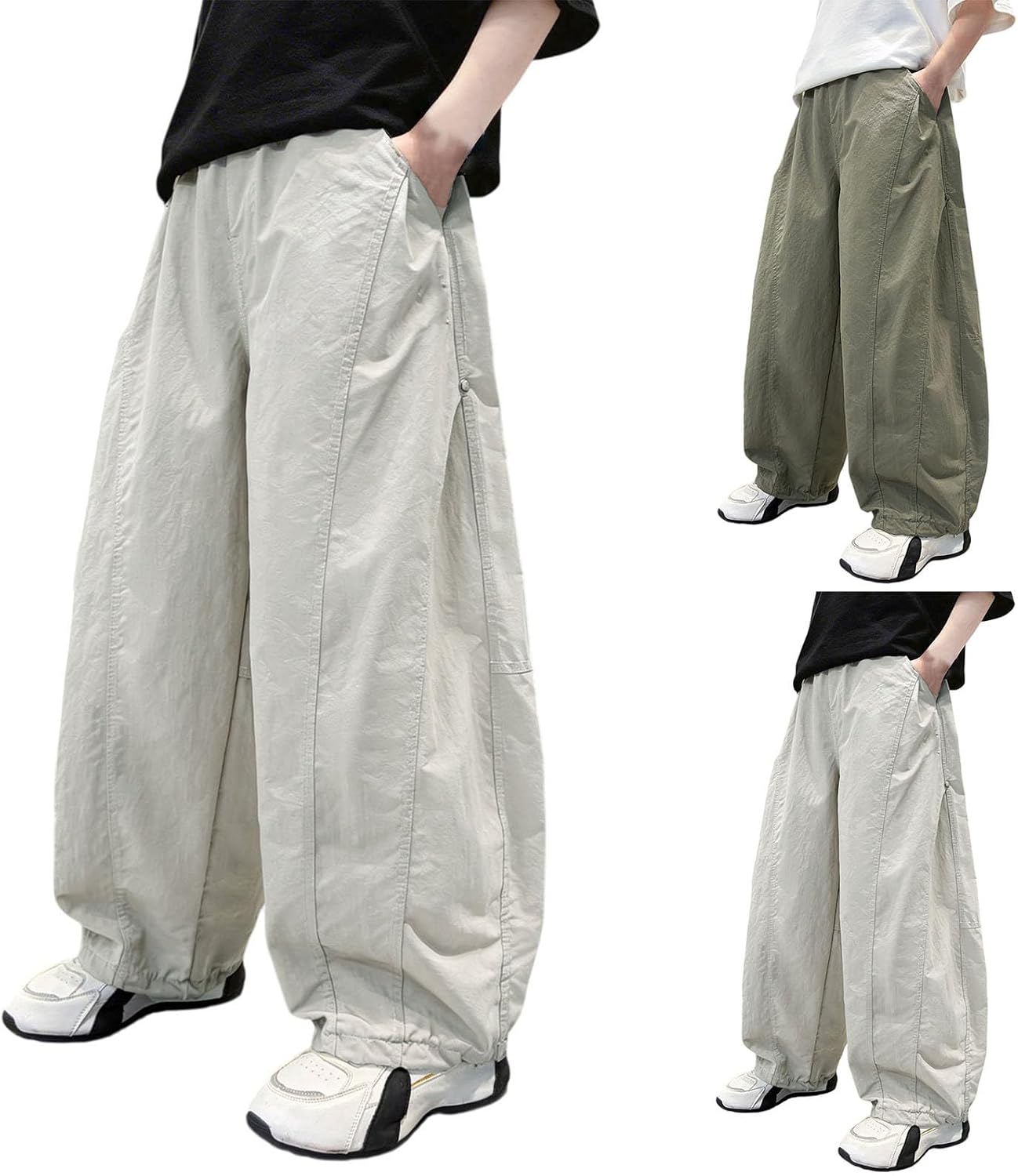 Boys Baggy Sweatpants Wide Leg Casual Elastic High Waist Hiking Pants Lightweight Breathable Waterproof Loose Fit