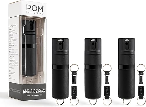 POM Premium Pepper Spray Keychain, Quick Release Access Flip Top Safety, Police Grade OC Formula with UV Marking Dye, 25 Precision Bursts, 10 Foot