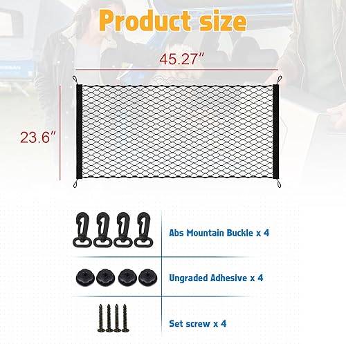 Miniatura 2 de Xotic Tech - 1 bolsa de red de almacenamiento para camión de carga elástica de una sola capa con gancho, accesorios interiores, ajuste universal