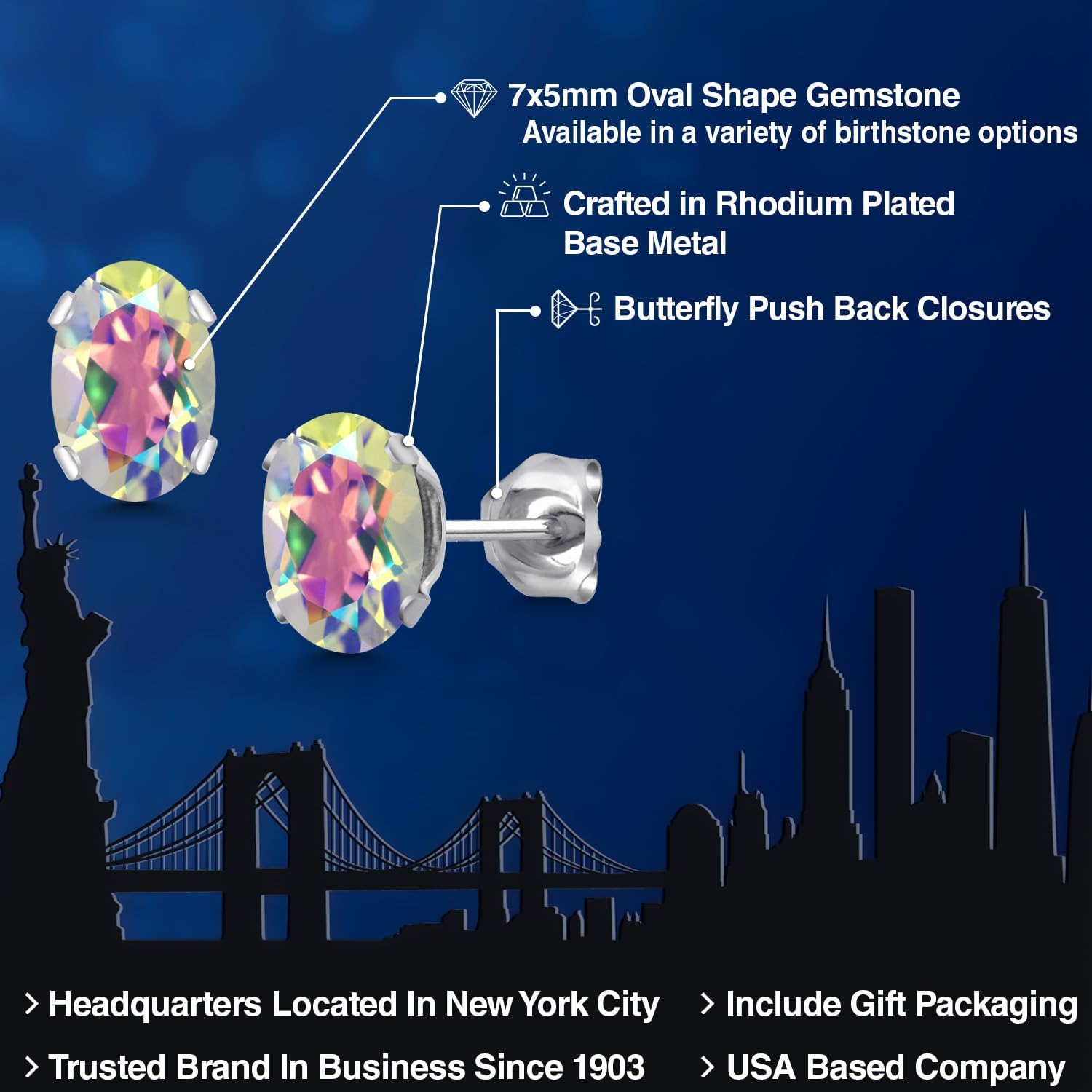 Gem Stone King Mercury Mist Mystic Topaz Stud Earrings For Women Men |1.90 Cttw | Gemstone Birthstone | Oval Shape 7X5MM