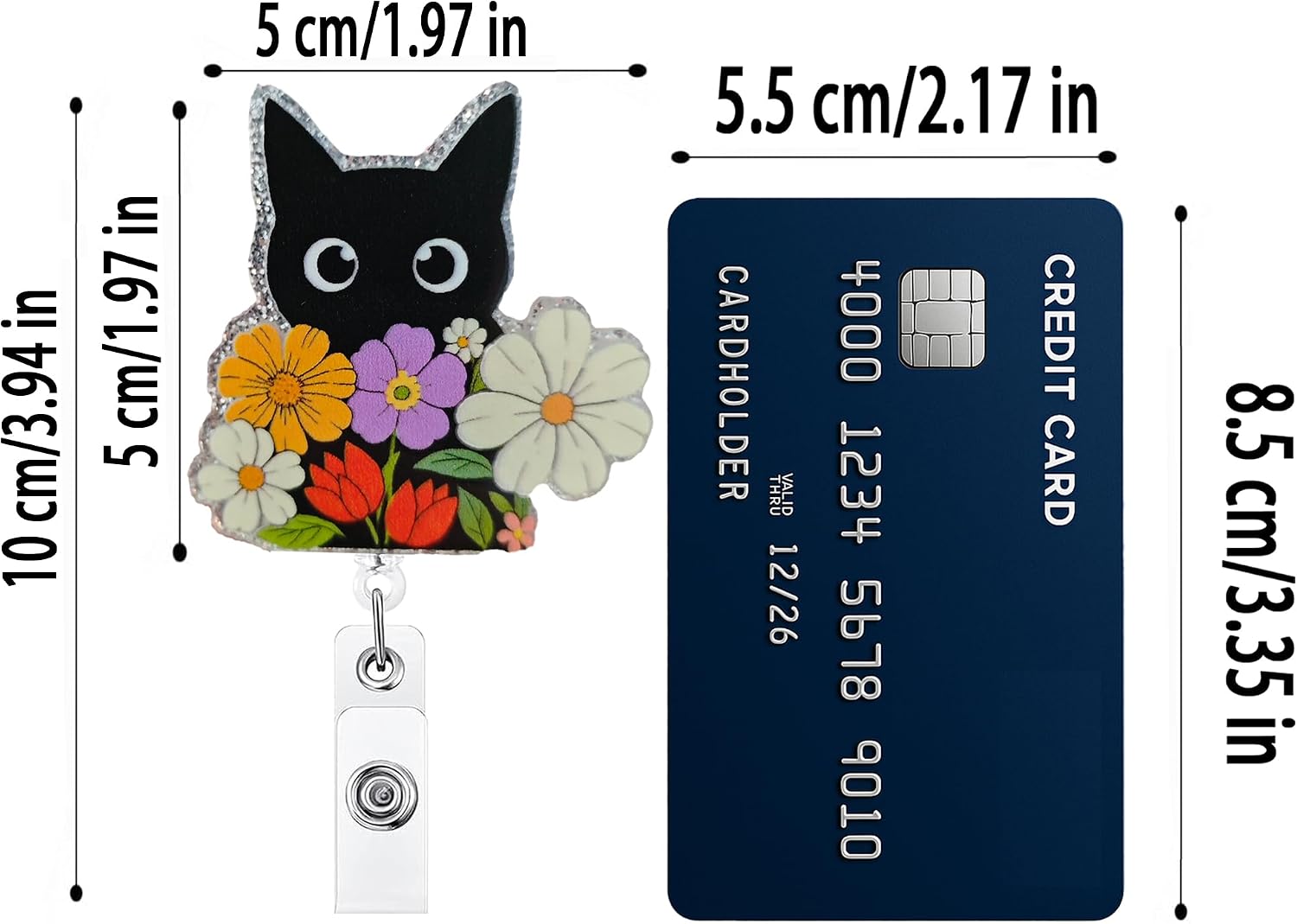 Black Cat Badge Reel,Reel Funny and Cute Badge Holder Retractable Clip 2 PCS, Pediatric Badge Buddy, Nursing Student RN LPN CNA MA Medical Worker Teacher Doctor ID Name Badge Clip Accessories image 2