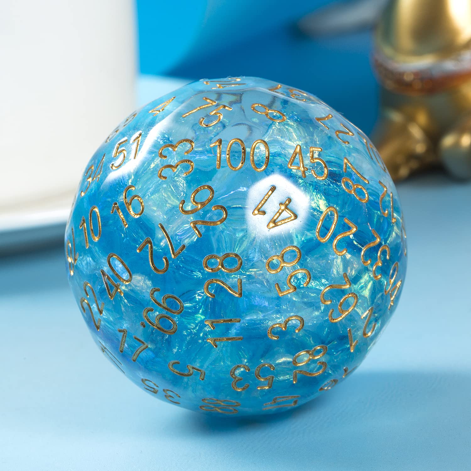 DNDND Resin D100 Dice Light Blue100 Sided Dice with Foil Paper Inside with Translucent Organza Bag for Dungeon and Dragons - Image 3