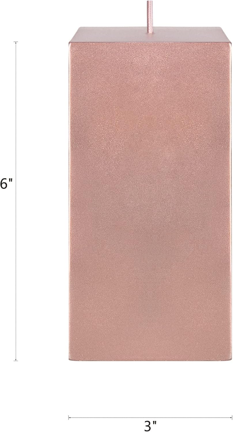 Mega Candles 3 pcs Unscented Solid Square Rose Gold Pillar Candles, Hand Poured Premium Wax Candle 3 Inch x 6 Inch, Home Décor, Wedding Centerpieces, Occasions, Events, Festivities, Holidays, Altar