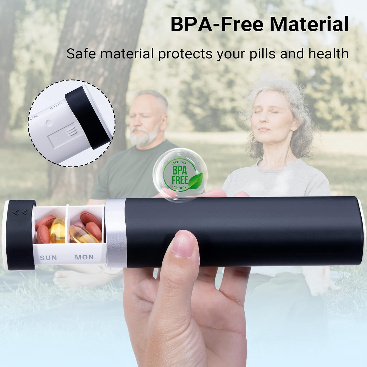 7 Day Pill Organizer, Pill Box 7 Day for Travel, Weekly Cute Pill Case, Daviky Portable Medicine Organizer Pill Holder to Hold Daily Vitamin, Medication and Supplement (Black) : Health & Household