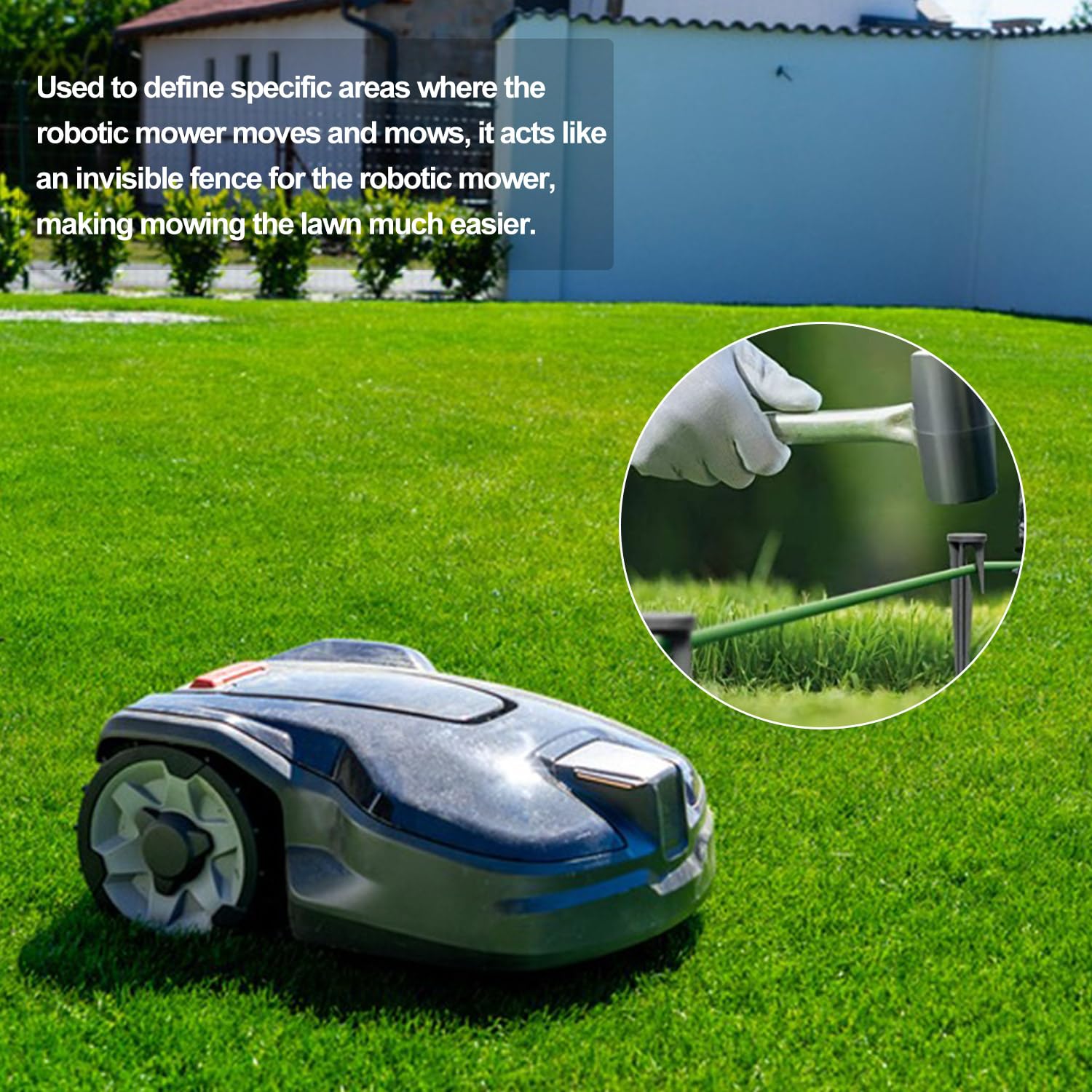 150 m cavo di limitazione universale per robot tosaerba + 100 picchetti + 20 connettori per cavi + 10 morsetti di collegamento, filo di limitazione per tosaerba, compatibile con Bosch, Gardena