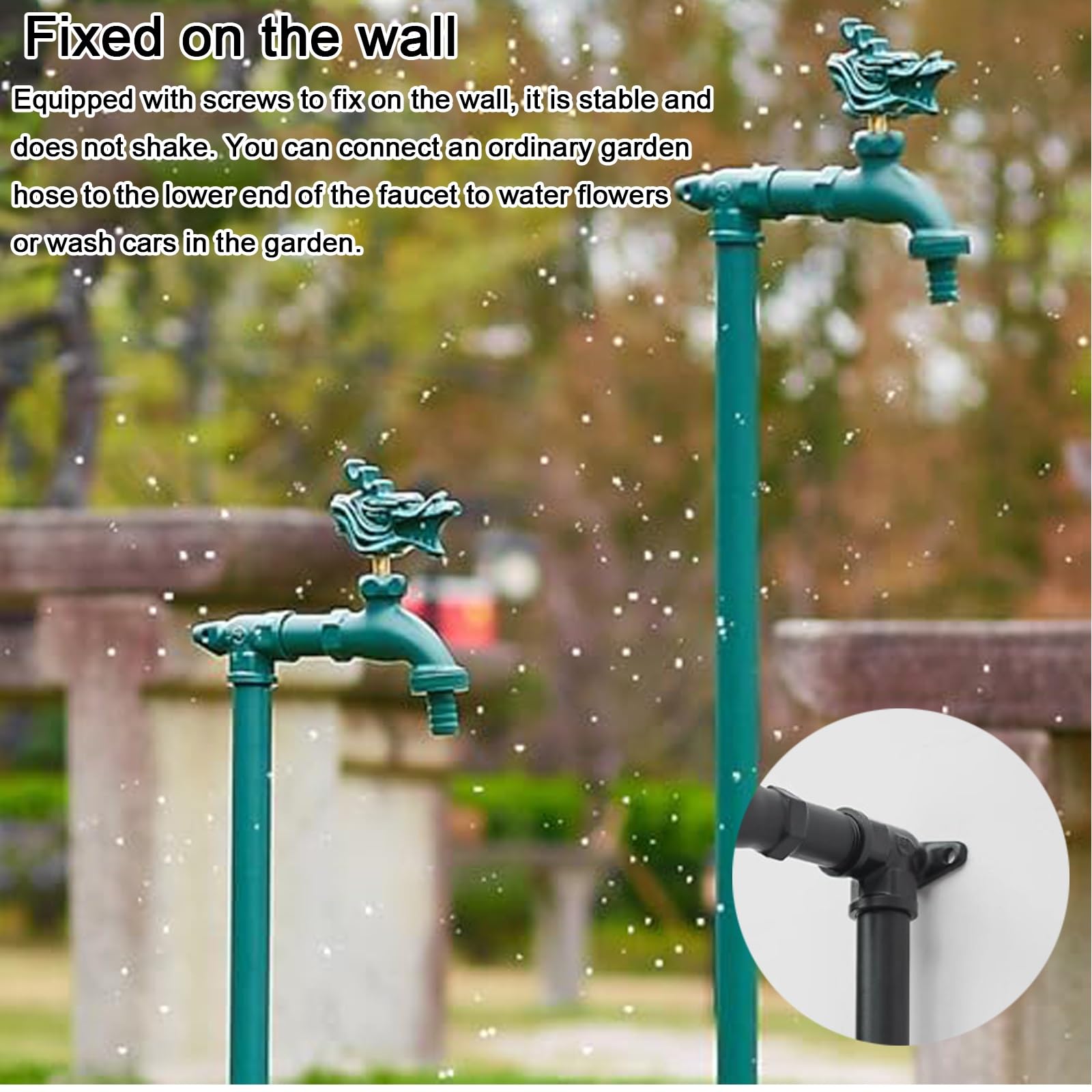 Grifo de Columna de Agua de Cobre para jardín Exterior - Grifo Independiente para riego y Lavado. Diseño Retro. Acabado en Negro. Altura: 60 cm/24 Pulgadas.
