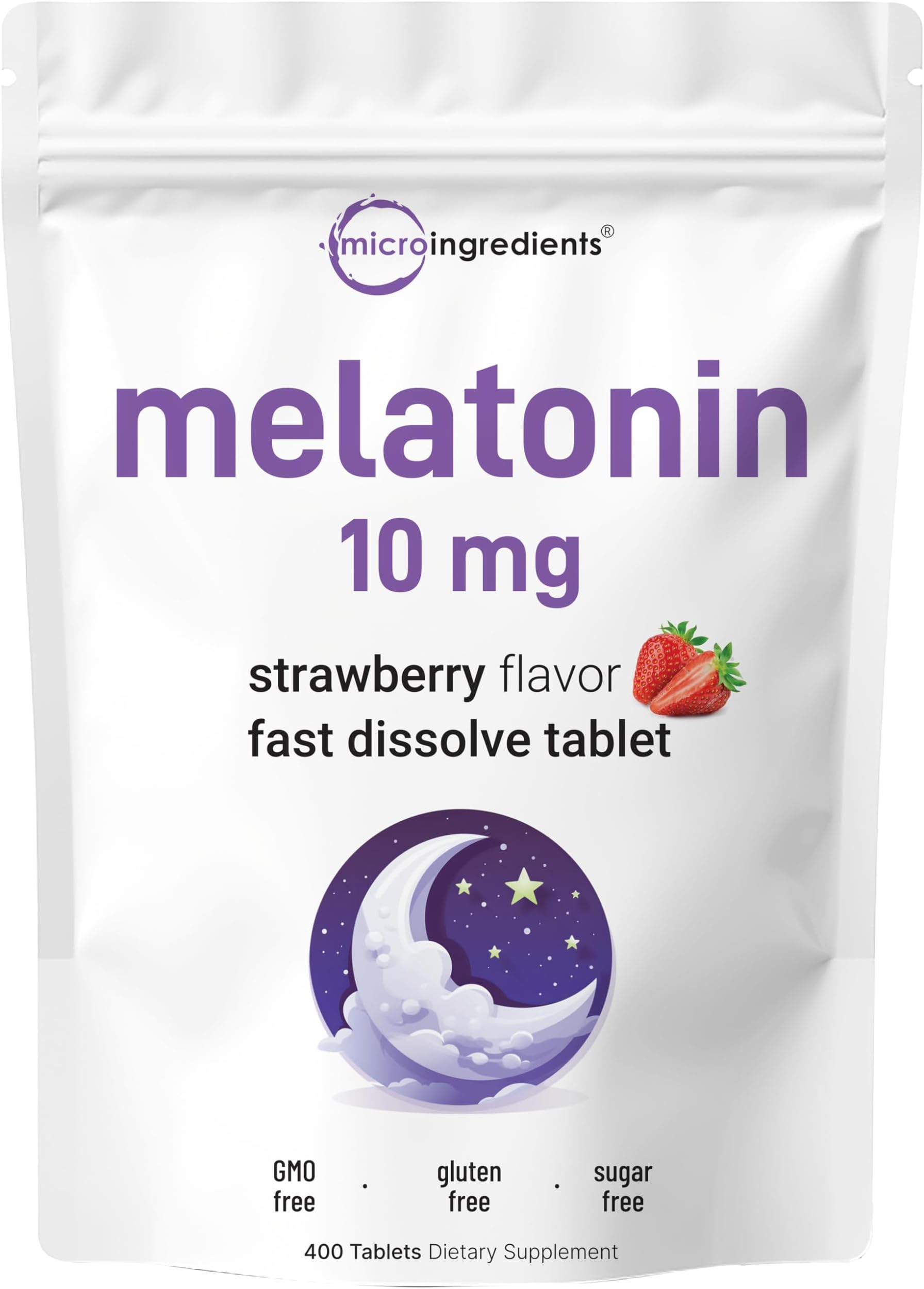Melatonin 10mg, 400 Tablets | Natural Strawberry Flavor | Fast Dissolve | No Drug | Vegetarian Friendly | Non-GMO, No Gluten, Sugar Free