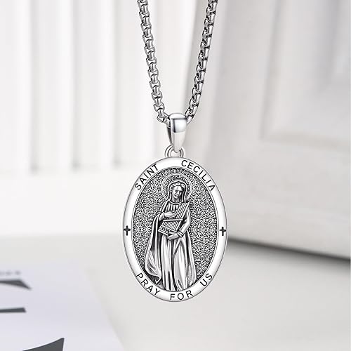 Vista 341 de Collar con colgante de plata de ley 925 con medalla de San Patrón, joyería religiosa para hombres y mujeres, con cadena de acero inoxidable 316L