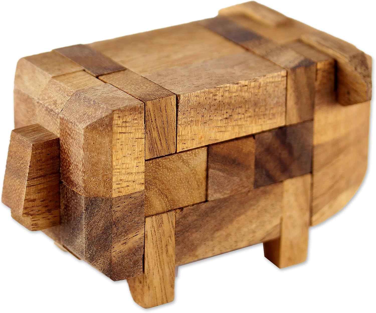 NOVICA Light Brown Handmade Raintree Wood Pig Puzzle Game, 'Piggy'