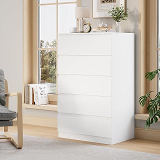 OtterOasis white handle-free high-gloss five-drawer dresser