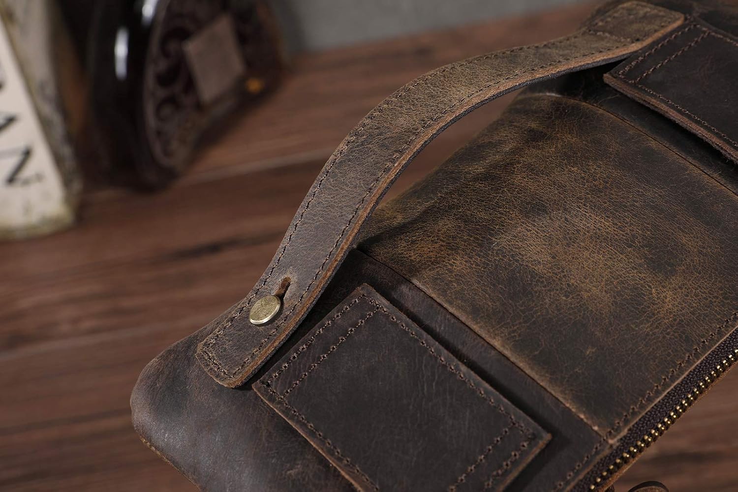 Le'aokuu Mens Genuine Leather Brown Travel Sling Bag Hip Bum Belt Waist Pack bag Phone Pouch 811-29 (811-29 Brown)