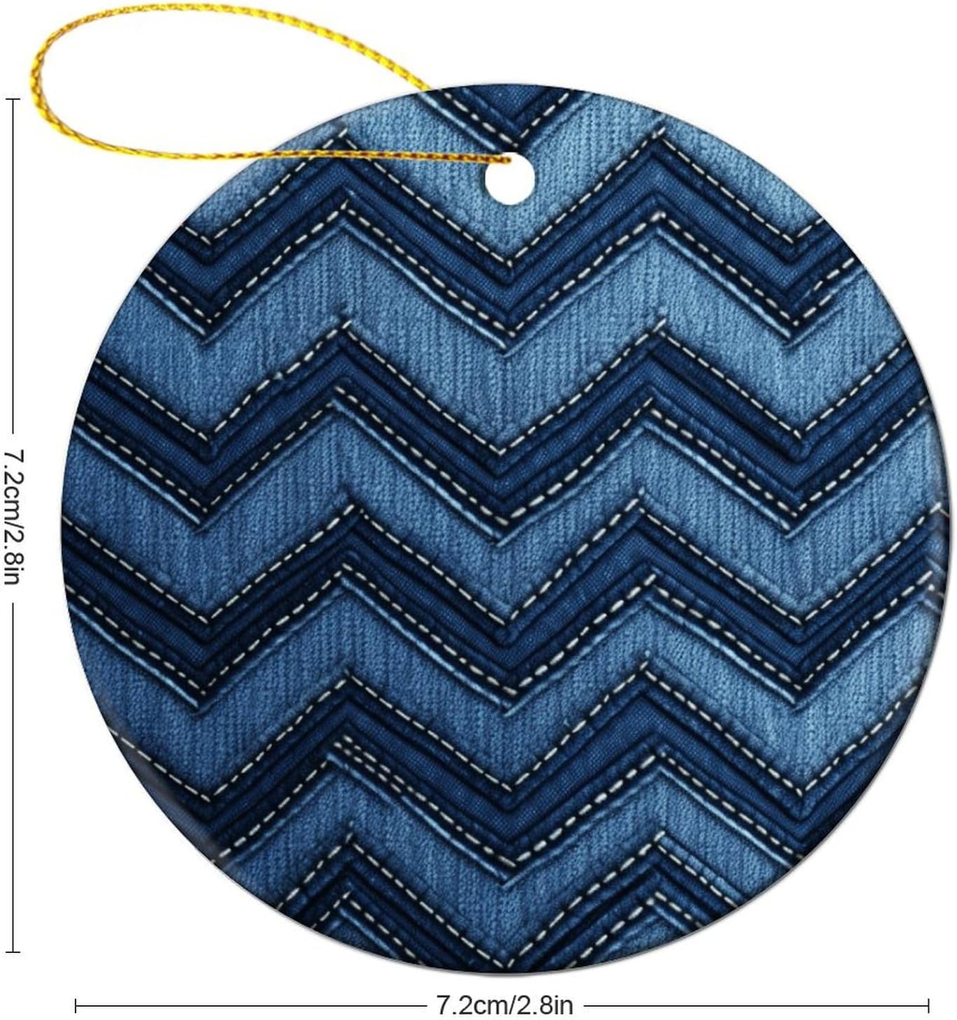 Round Ceramic Christmas Ornaments, Personalized Family Christmas Circular Pendant Gradient Blue Denim Printed Christmas Tree Circular Decoration for Indoor Outdoor 4 Pcs