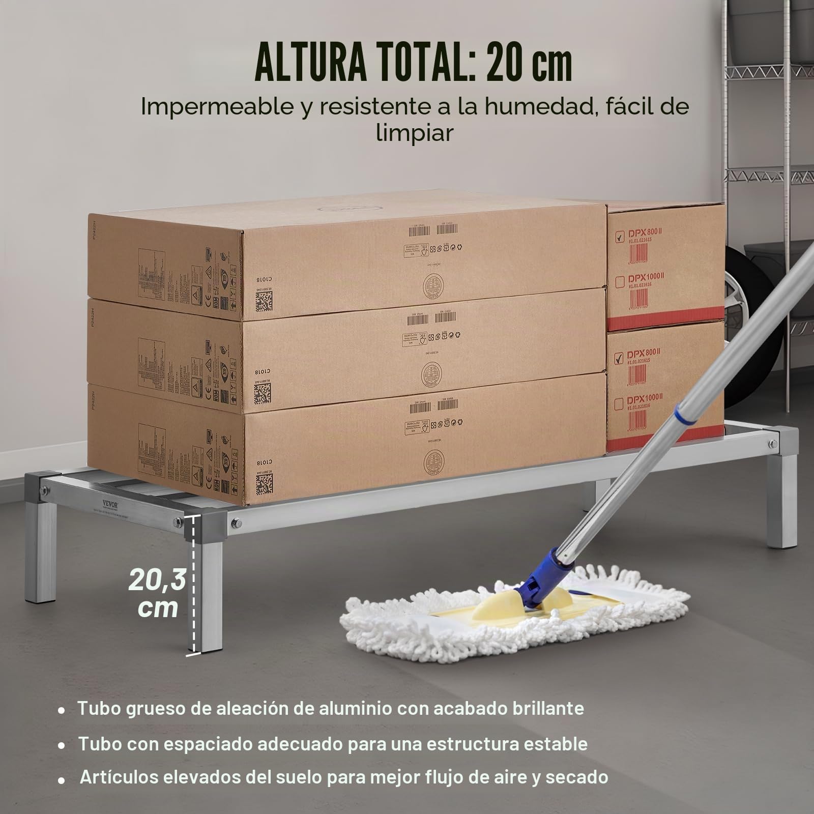 VEVOR Estante de Estiba de Aluminio 121,9x50,8x20,3 cm Estante de Almacenamiento Comercial Carga de 454 kg Fácil Montaje para Almacenamiento de Alimentos en Suelo, en Restaurantes, Cocinas, Garajes