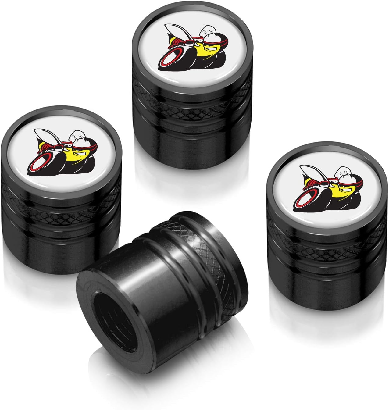 iPick Image for Dodge Scat-Pack White on Black Aluminum Cylinder-Style Tire Valve Stem Caps