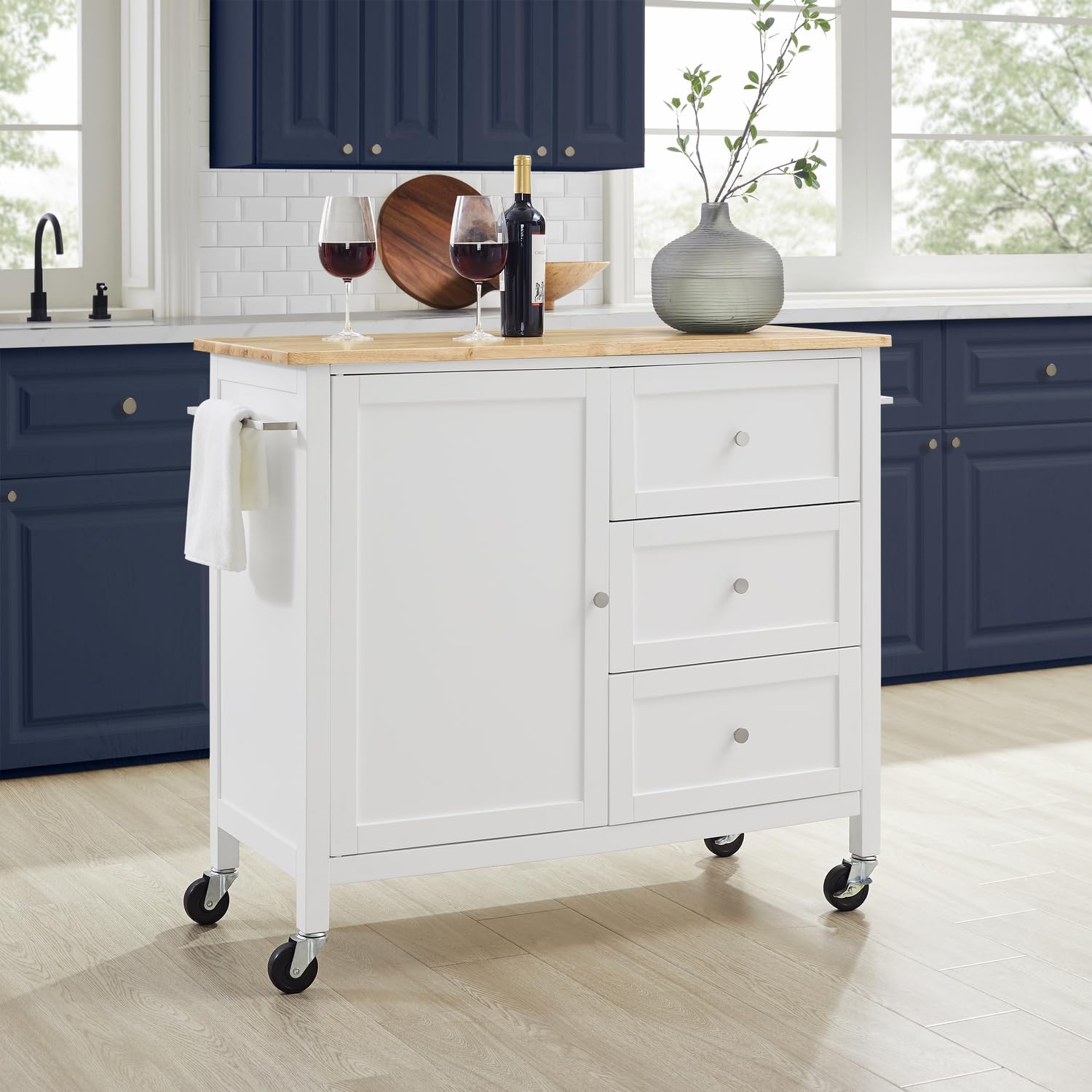 HomeStock Kitchen Island Cart with Wood Top - Portable Kitchen Storage Island, Modern Kitchen Furniture