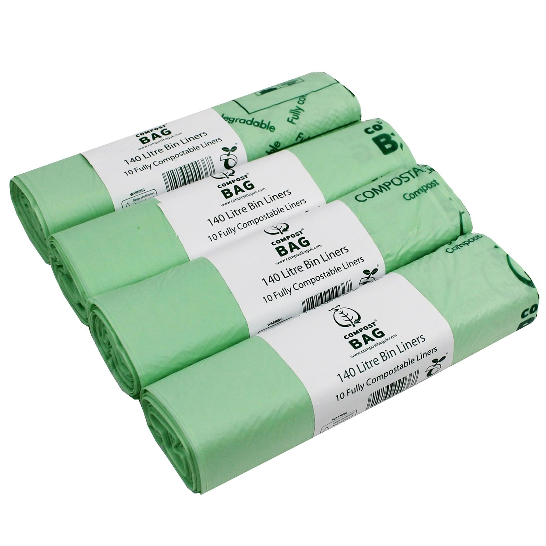 40 x 140L Compostable Food Waste Sacks - Compost Bag Small Wheelie Bin Liners - EN 13432 with Composting Guide - 140 Litre