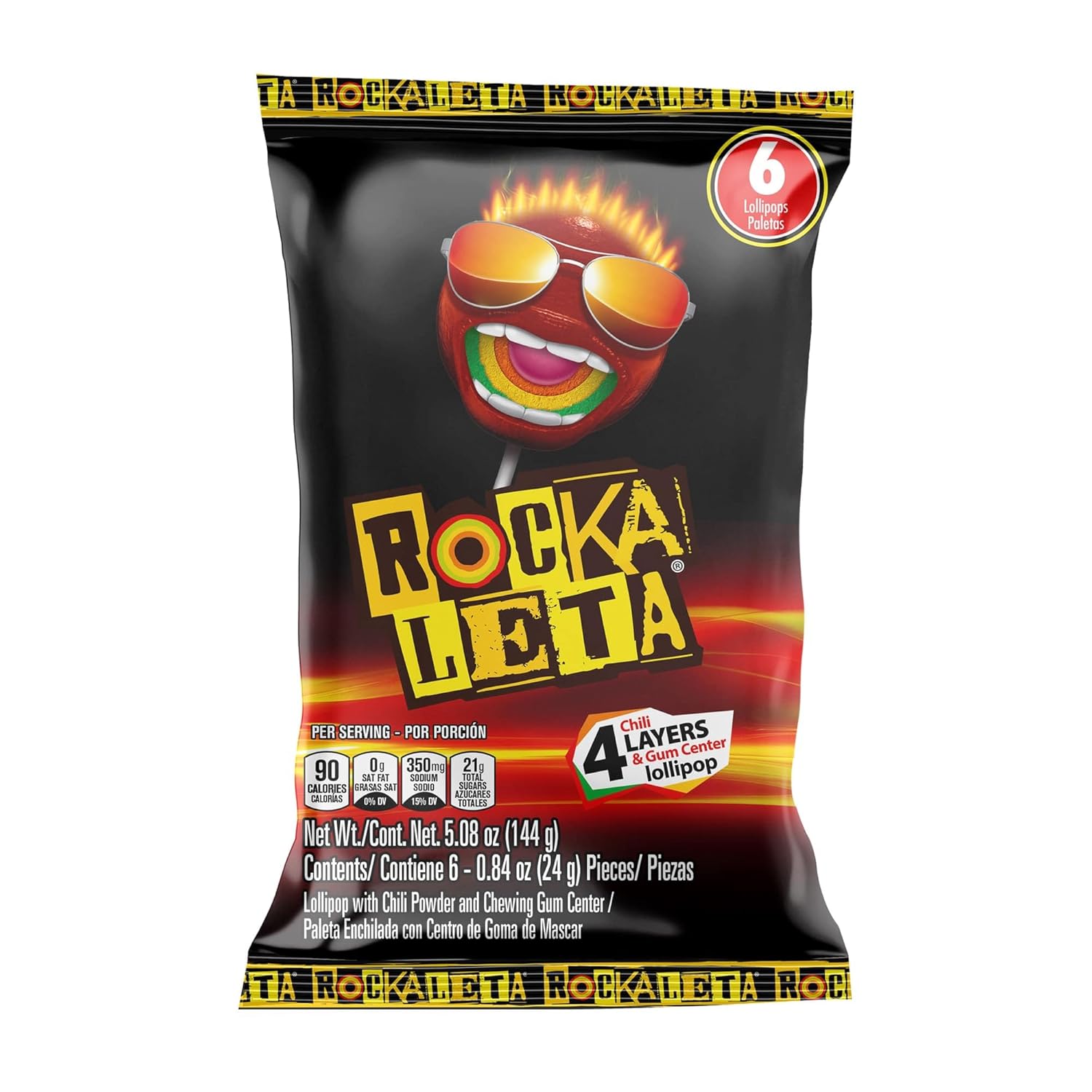 Sonrics Rockaleta Peg, Bubble Gum Lollipops with Chili Layer, 5.08 oz (Pack of 20)