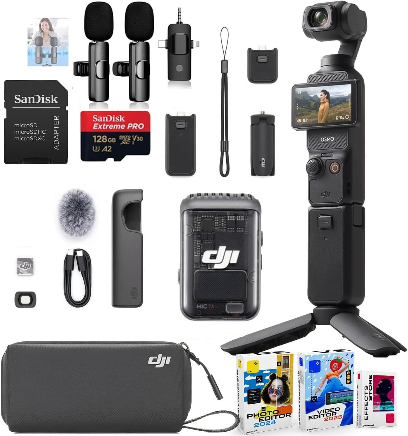 DJI Osmo Pocket 3 Creator Combo Bundle + Accessories Including 128GB Extreme Card & Software