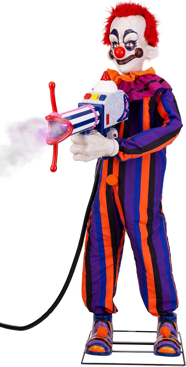Fun Costumes 5.6FT Rudy Animatronic | Killer Klowns from Outer Space Halloween Decoration with Light Up Eyes, Side Swaying Motion and Fog Device