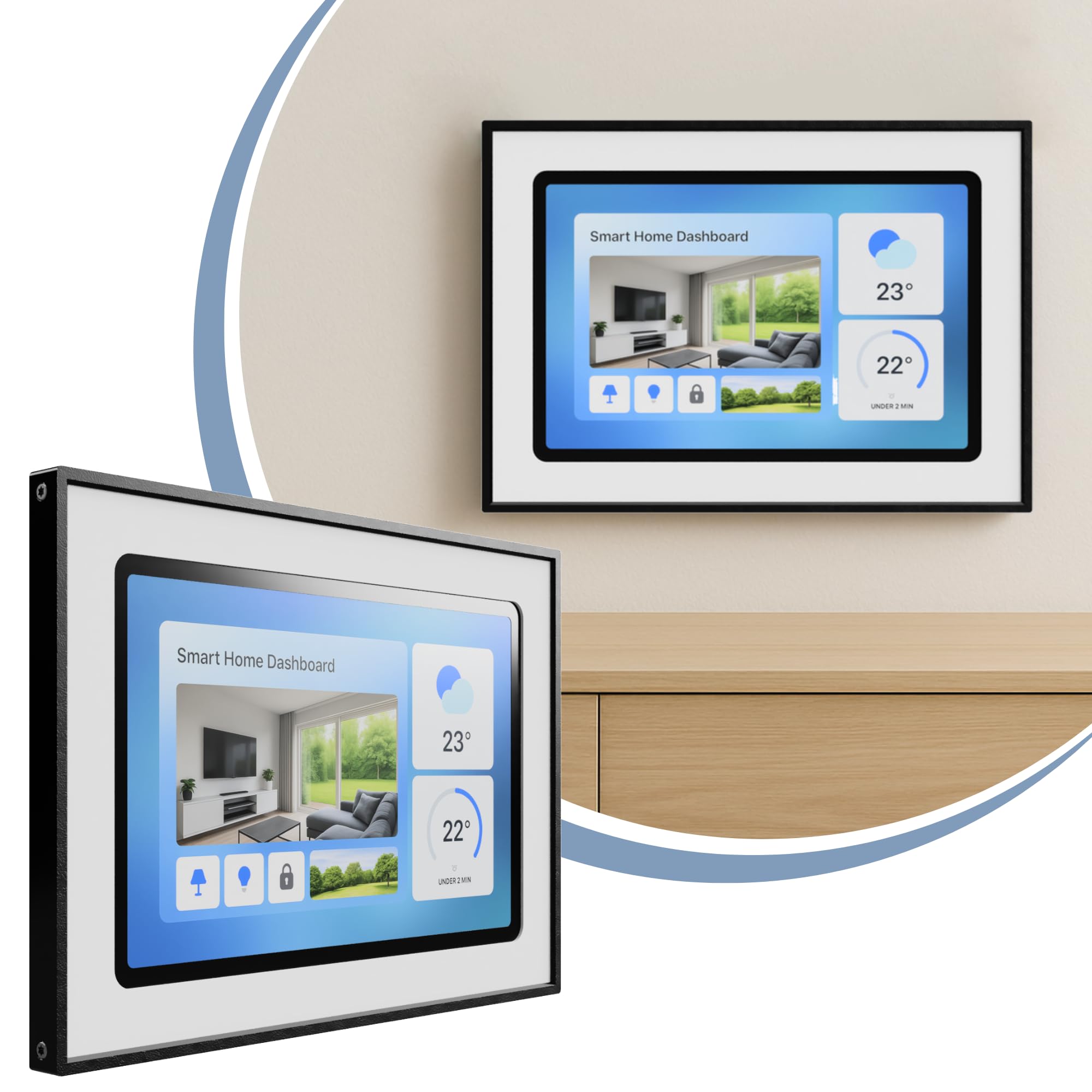 Tablet Wandhalterung für iPad 7./8./9. Generation (10,2 Zoll, 2019-2021) - Passgenaue & Flache Bilderrahmen-Optik für Smart Home Display - Feste Montage mit Kabelführung - Schwarz
