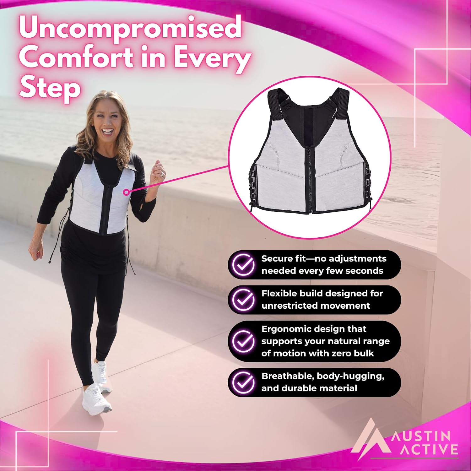 Austin Active Weighted Vest – 5lb Adjustable Weight Vest – Compact, Comfortable Fit for Running, Walking & Workouts – Zip-Up Design