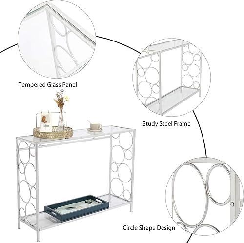 Miniatura 5 de SSLine Mesa consola de vidrio templado, mesa de sofá de cristal transparente, mesas de entrada con estante para pasillo, sofá, sala de estar,