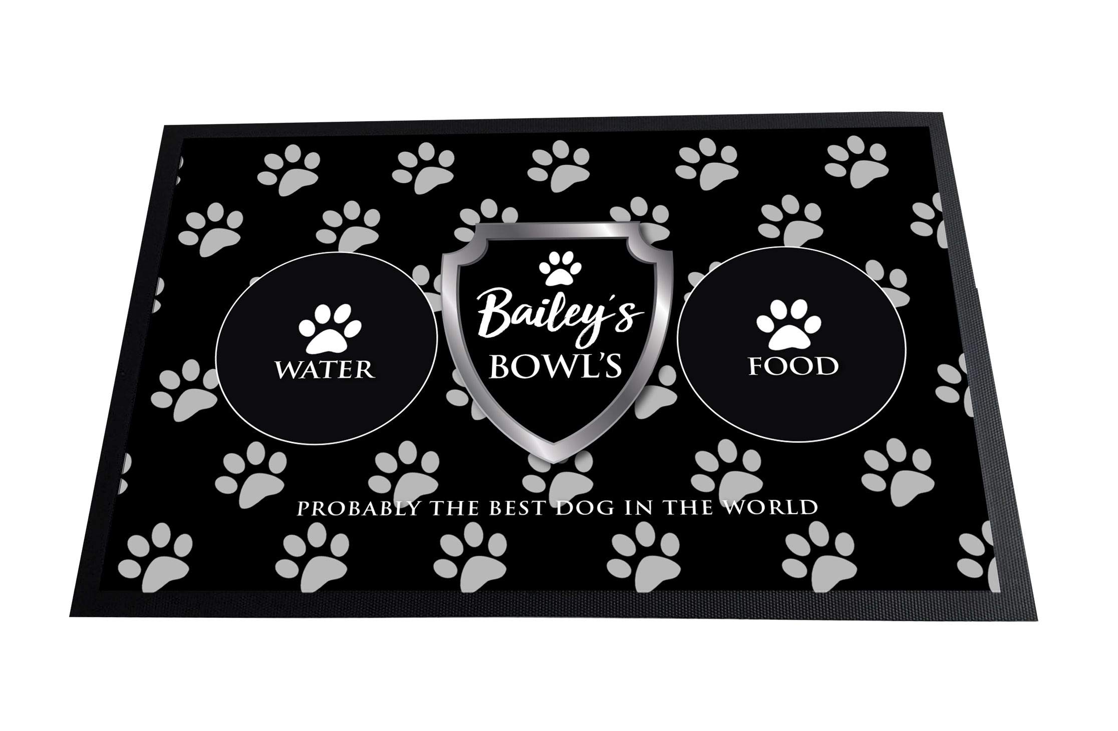 Artylicious Personalised Pet Dog Feeding Mat, Paw Prints Shield, Non Slip Bowls Mat
