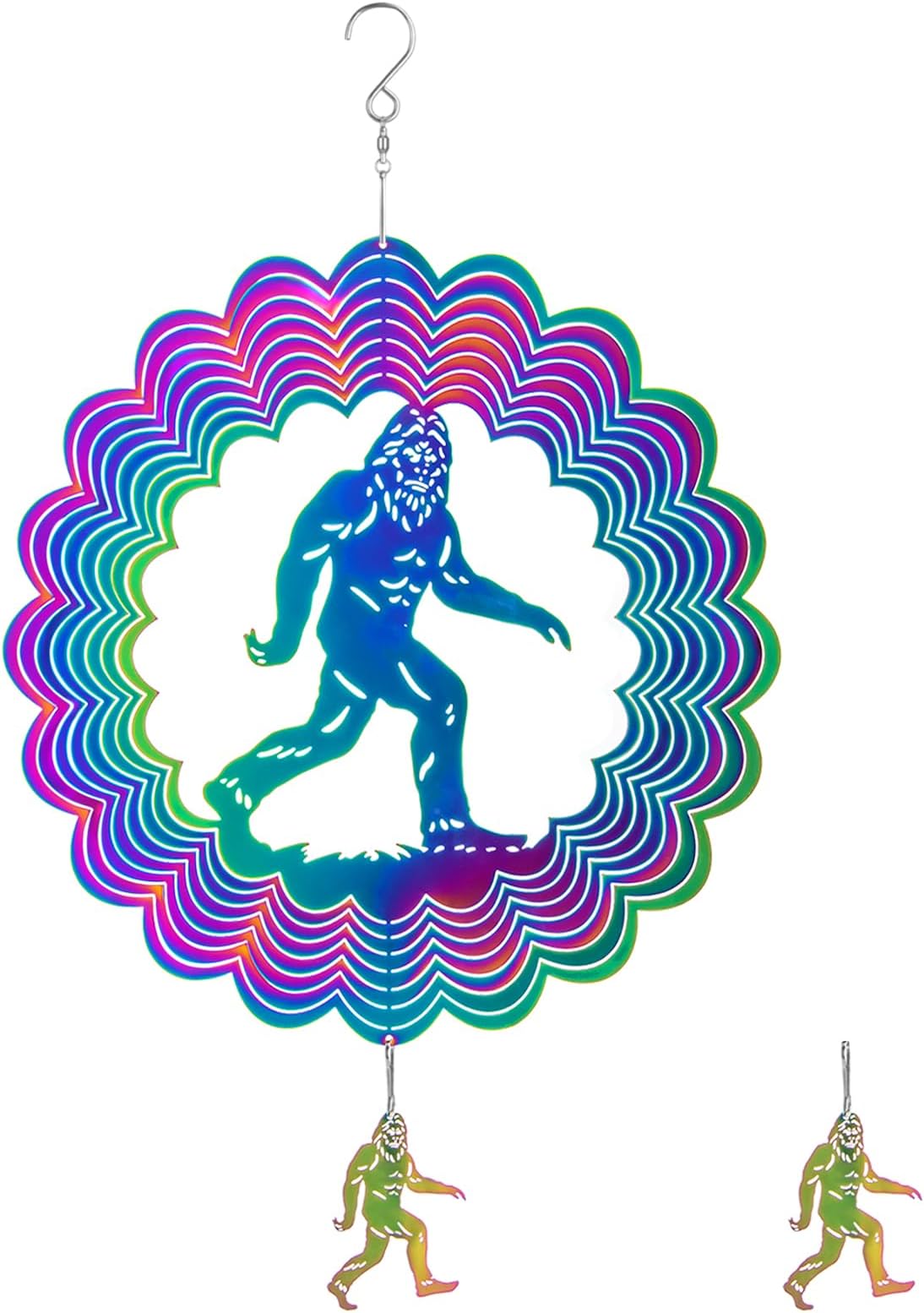 Wind Spinner, Flymer Bigfoot Hanging Wind Spinner for Yard and Garden, 3D Stainless Steel Wind Sculptures & Spinners for Porch Decor