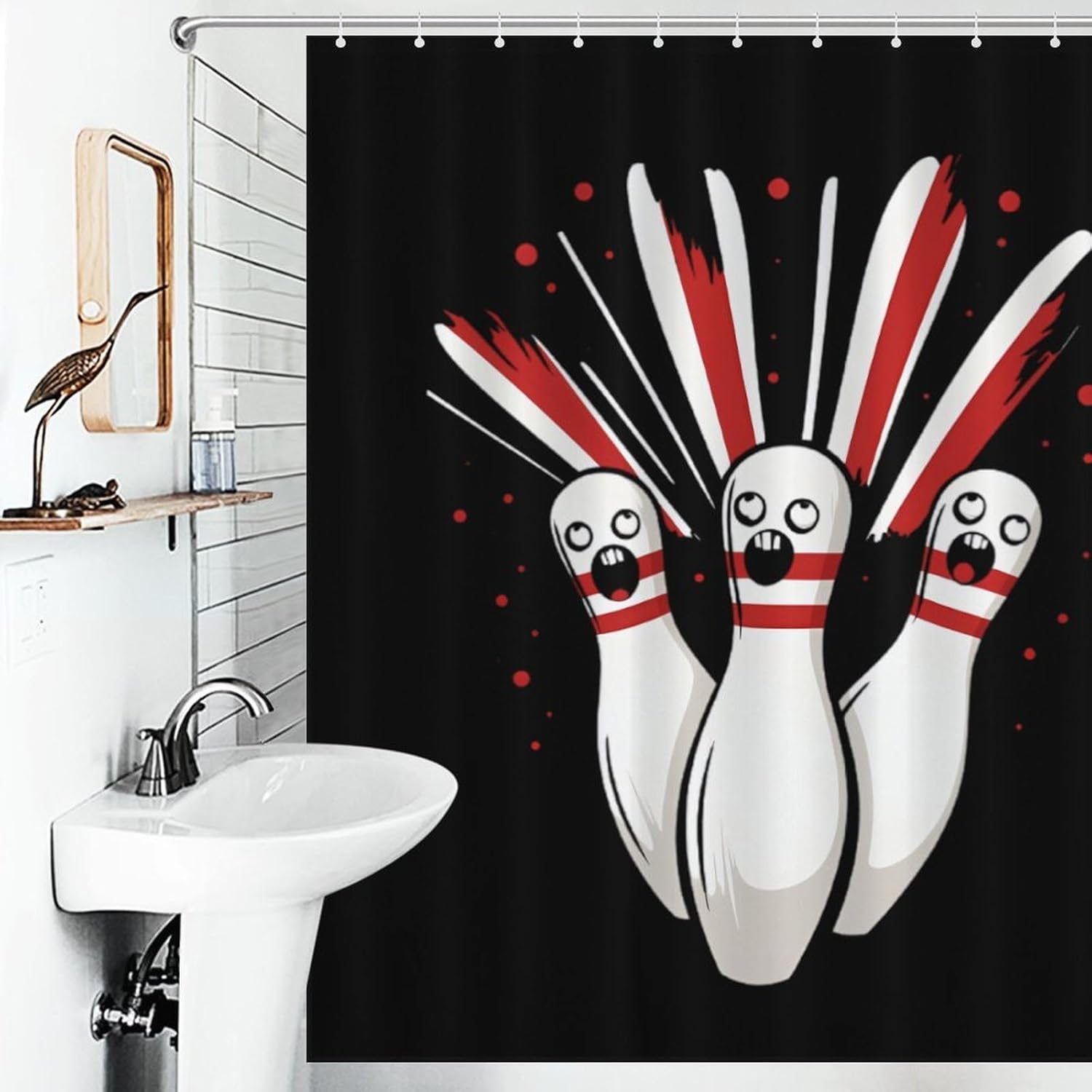 Bowling Pins Funny Shower Curtains Washable Bath Curtain Liner with Hooks for Bathroom Bath Tubs