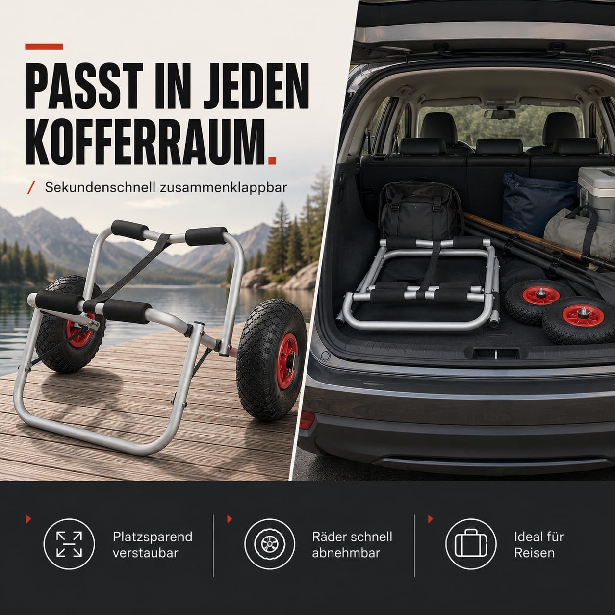 Brunelli TRANSPORTWAGEN Kajak Boot Kanu SUP Surf Board Transport