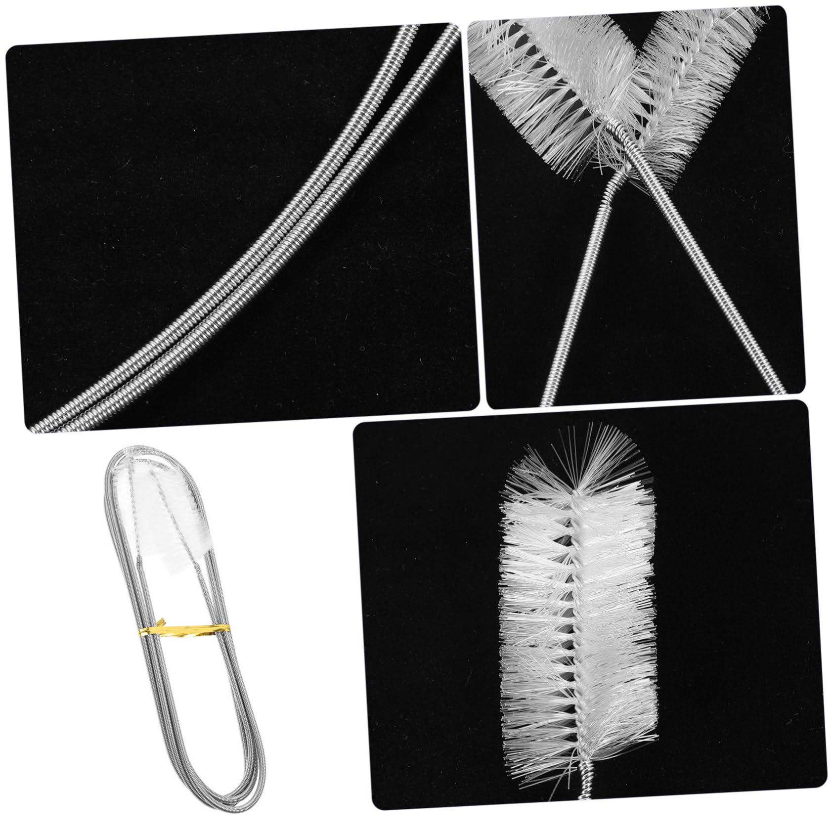 SOLUSTRE High Density Bristles Tube Brush Round Cleaning Brush for Fish Tank Aquarium Sink Drain Flexible Stainless Steel Rod