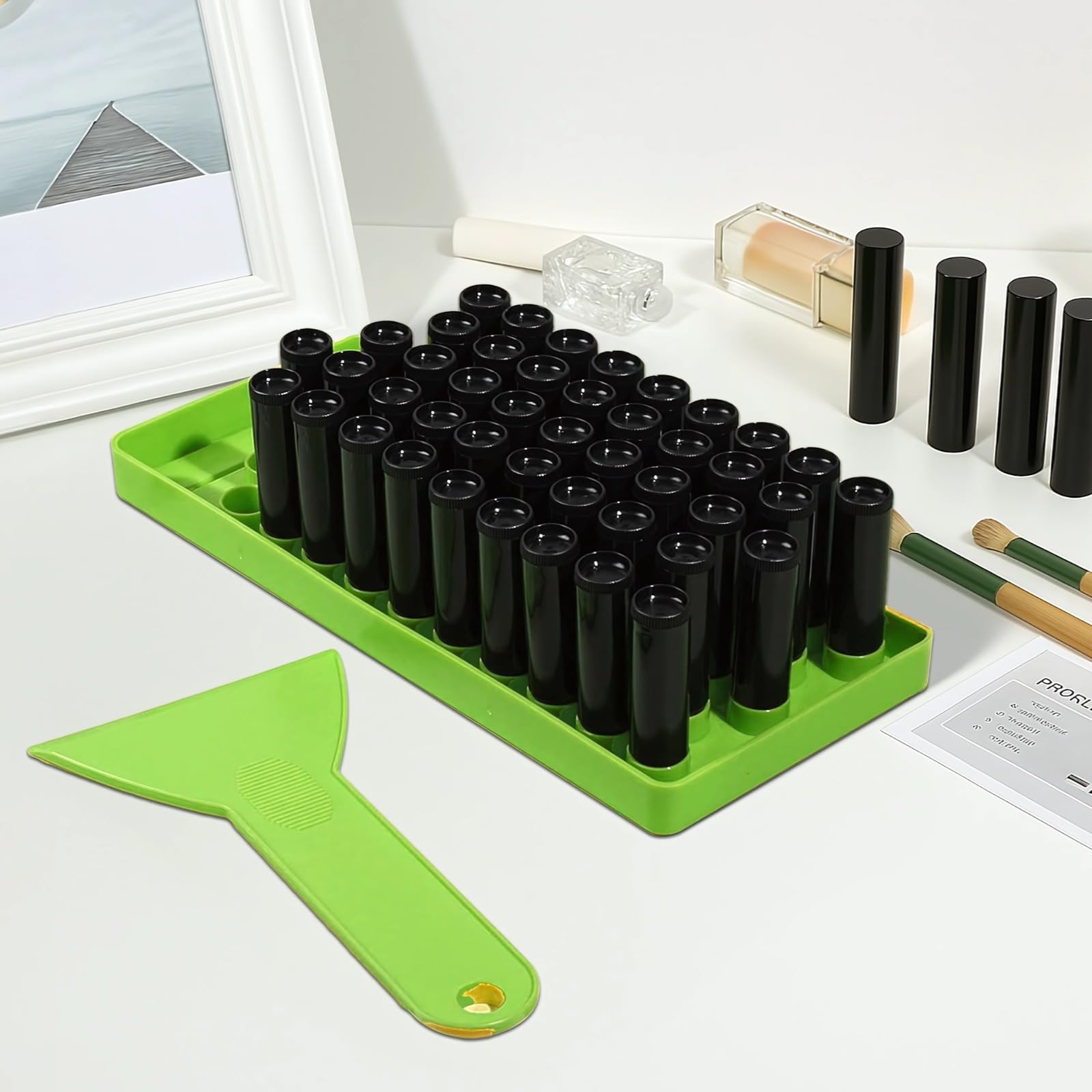 Kit per la creazione di lucidalabbra da donna, kit fai da te con 100 tubi di balsamo per labbra in PP nero, 2 strumenti di riempimento e vassoio multi slot, per la cura delle labbra fatta in casa