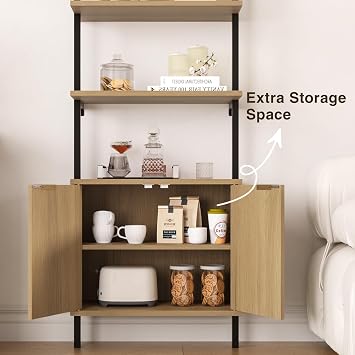 FiveWillowise Ladder Bookshelf with Cabinet,71 Wall Bookshlef with Storage