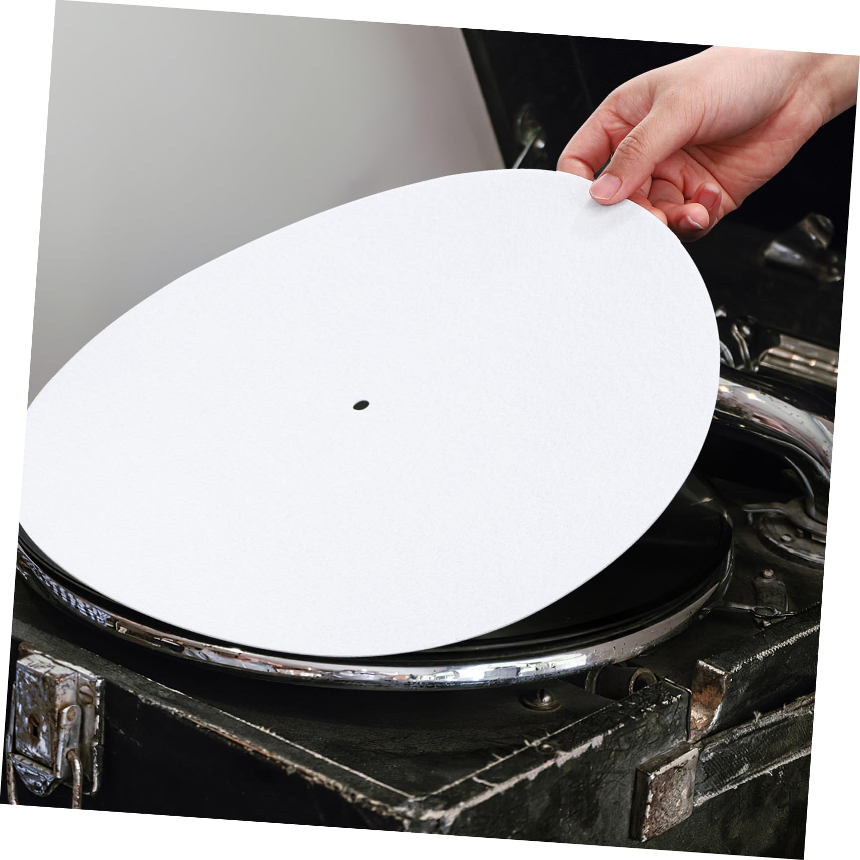 ERINGOGO Turntable Platter Mat White Static Wool Mat for Record Players Vibration Design Compatible with All Turntables Durable and High Performance for Enhanced Sound