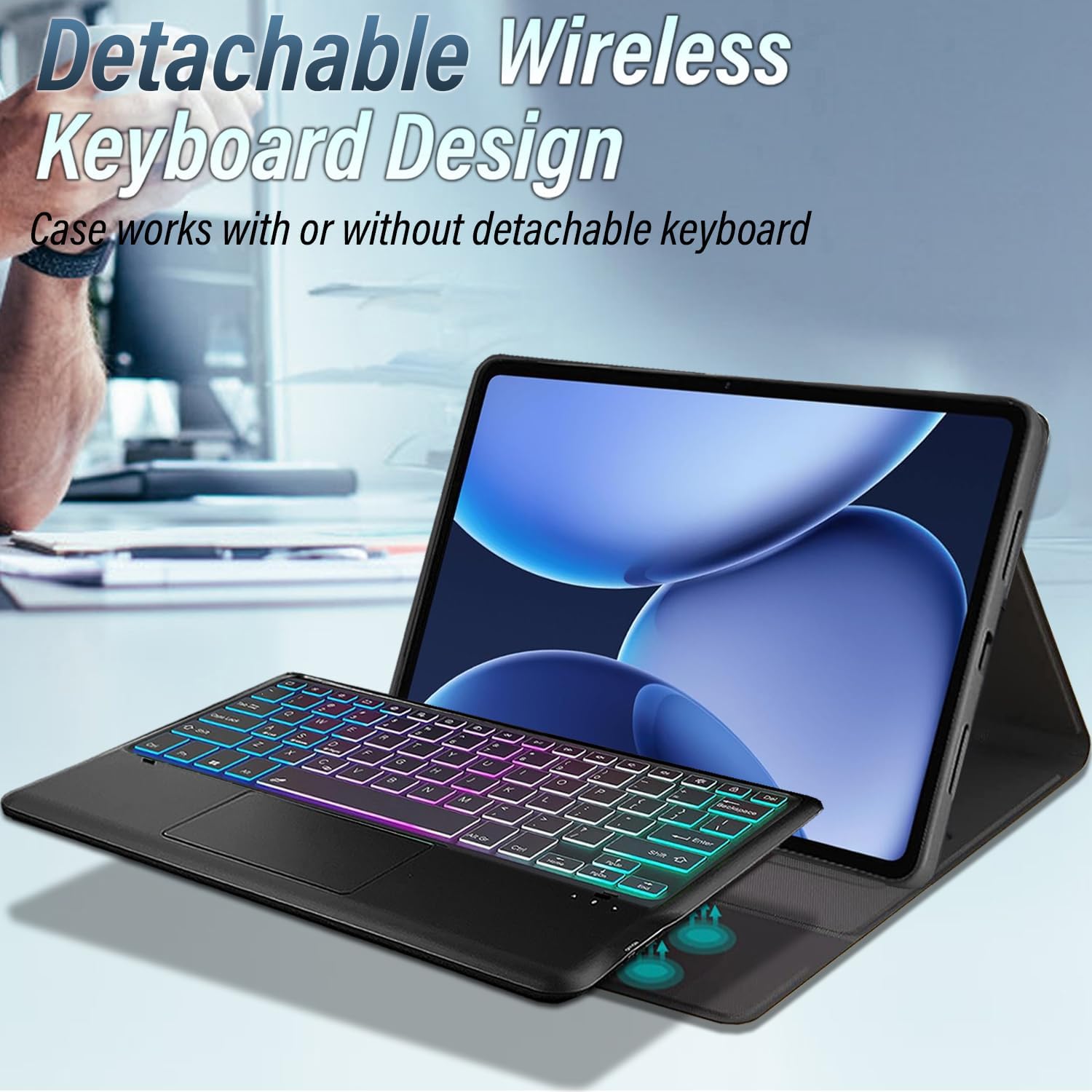 Touchpad Keyboard Case for OnePlus Pad 3 13.2 Inch (2025), 3-Zone Backlight Detachable Wireless Trackpad Keyboard with PU Premium Folio Case for 13.2” OnePlus Pad 3 2025 Tablet