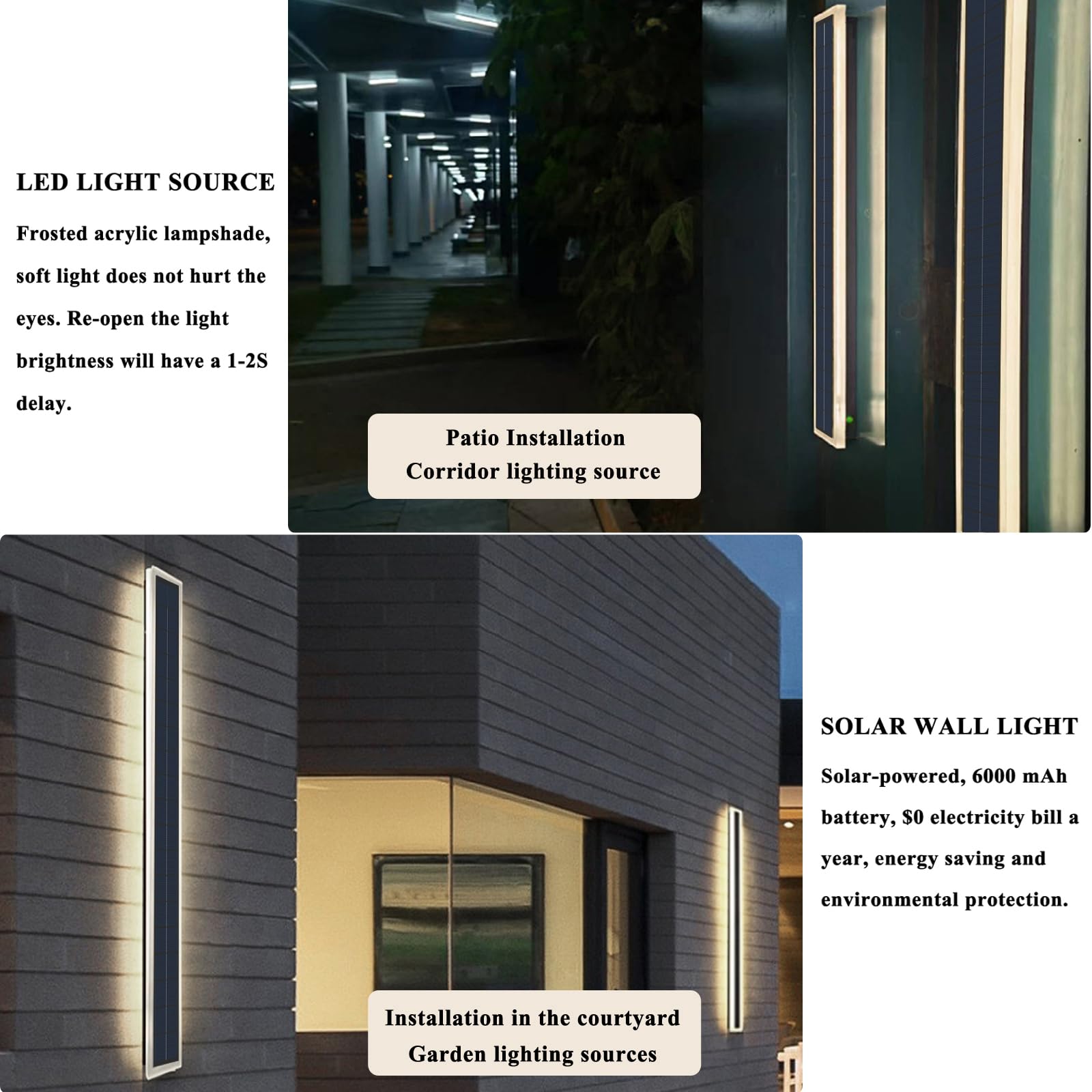 Lange Wandleuchte Aussen Solarbetriebene LED Wandlampe Kabellos, 10W Solar Außenwandleuchte IP65 Wasserdichte Schwarz Wandbeleuchtung Außen für Villa Porch Veranda, Neutralweiß 4500K