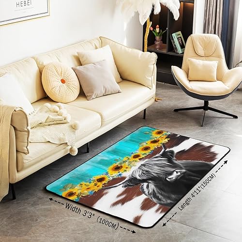 Miniatura 3 de Highland - Alfombra decorativa de vaca para niños y niñas, juego de alfombras decorativas de girasol, 3 x 5 pulgadas, estampado de piel de vaca,