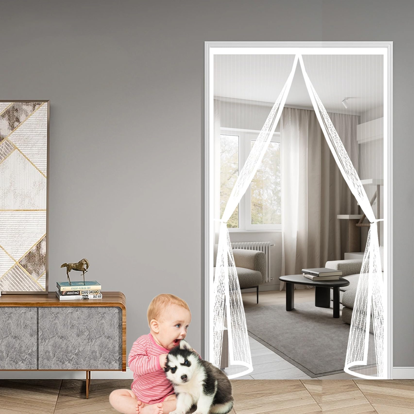 Moustiquaire porte magnétique 77x265 cm blanc anti-insectes