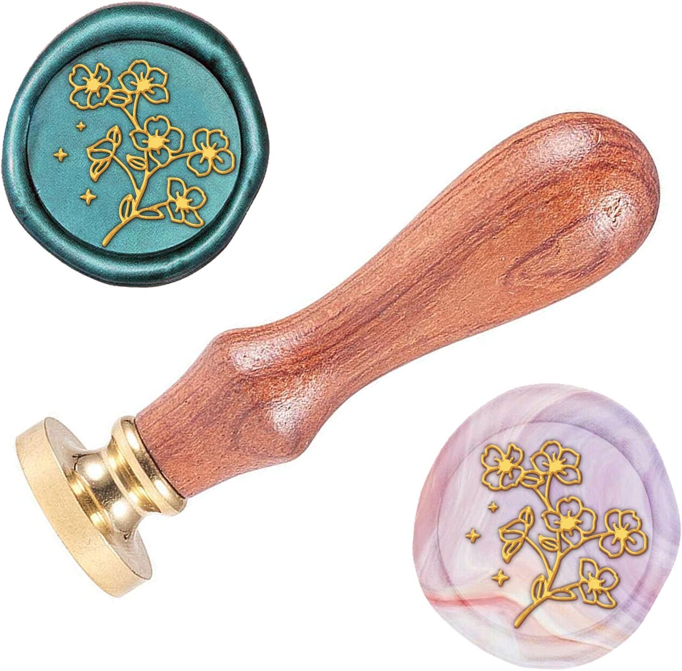 SUPERDANT Wax Seal Stamp Shining Flower Pattern 0.98" Sealing Wax Stamp with Brass Seal Wood Handle for Greeting Card, Wedding Invitation, Envelope Decoration, Gift Wrapping