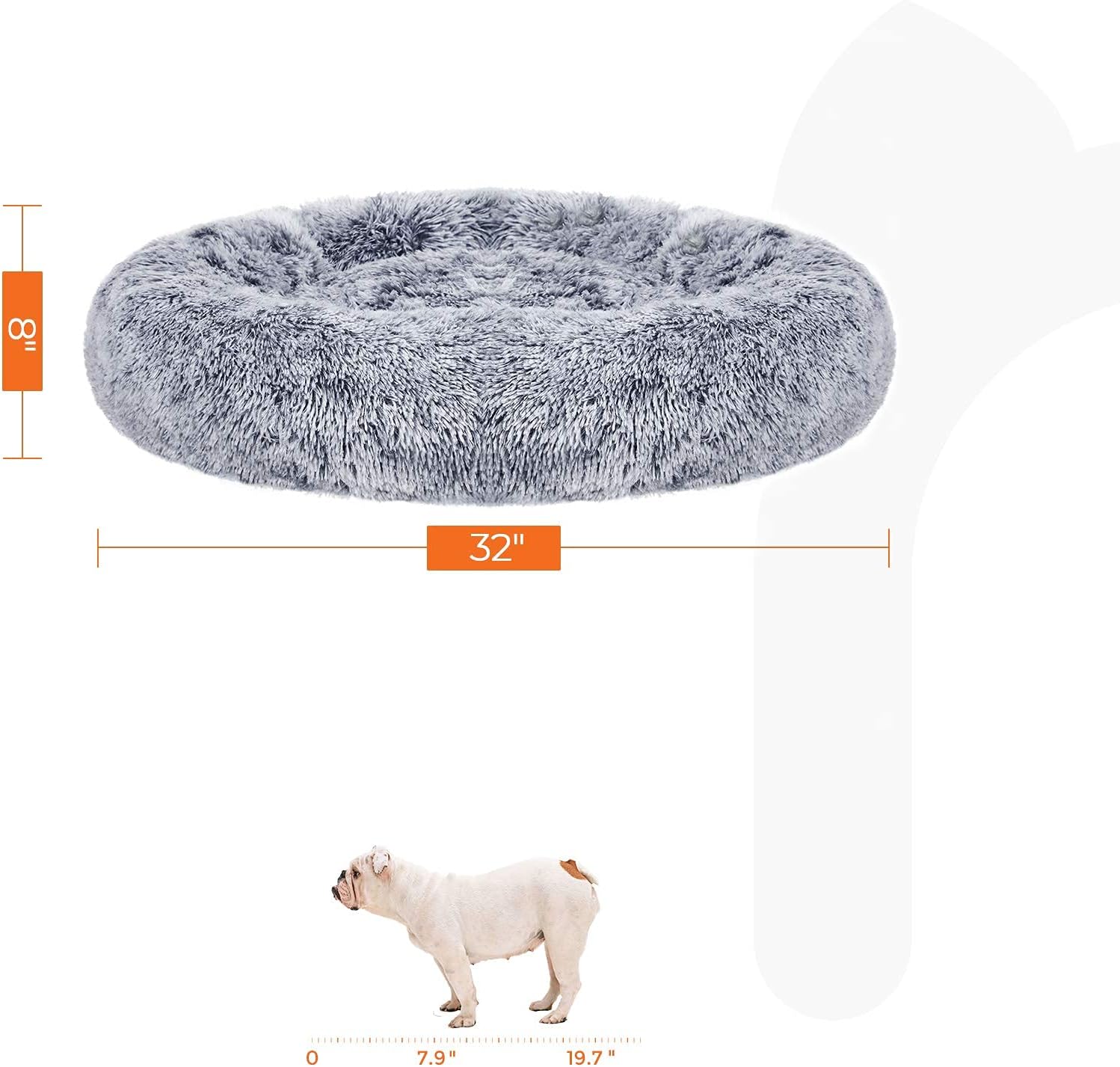 FEANDREA Dog Bed, Donut-Shaped Pet Bed, Soft Plush Surface, with Removable Inner Cushion, Washable, for Dog, Cat, 32 Inches Dia., Gray UPGW040G01