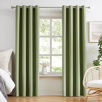 Melodieux Blackout Curtains for Bedroom Cotton Textured Curtains 96 inch Length 2 Panels Set Grommet Window Curtains for Living Room Thermal Insulated Privacy Blackout Drapes Sage, 42 x 96 Inch