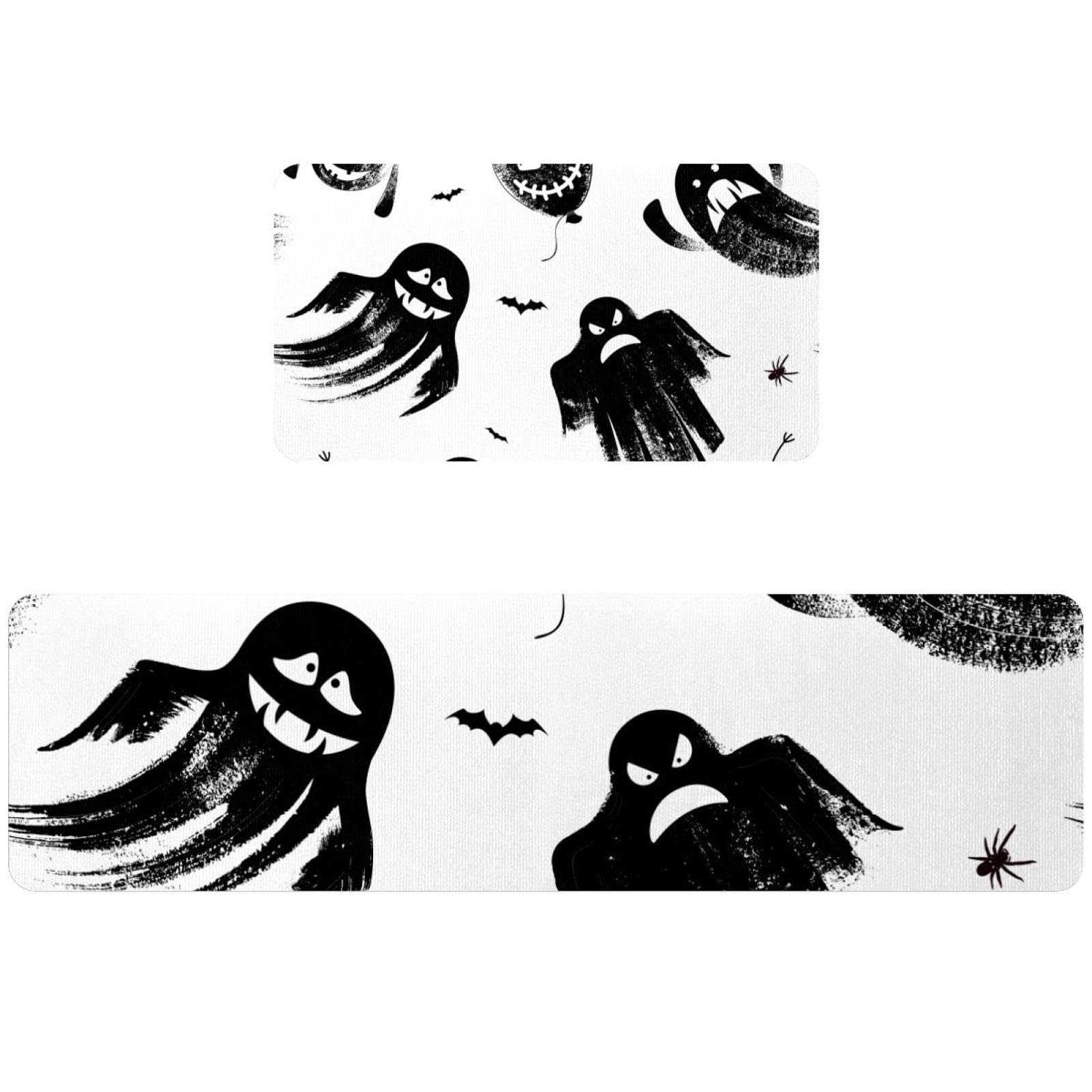 Alfombrillas de cocina negras y antideslizantes que absorben el agua con diseño de Halloween 1