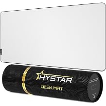 Hystar  Extended Gaming Mouse Pad | L 45" x 20" | 5mm Thick, Waterproof Surface, Smooth Polyester Fabric, and Natural Rubber Base | Classic White