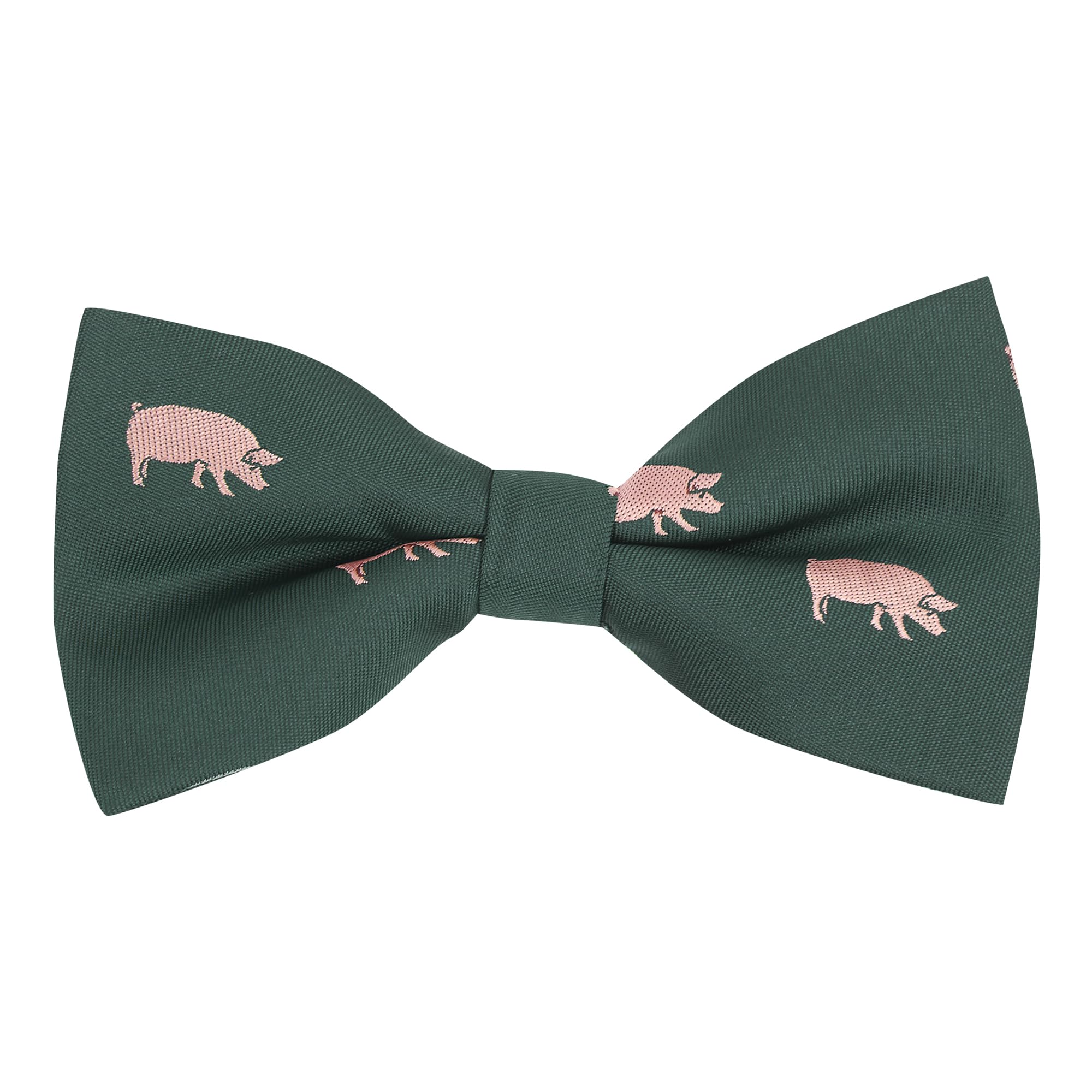 King & Priory Dark Green Embroidered Pig Bow Tie