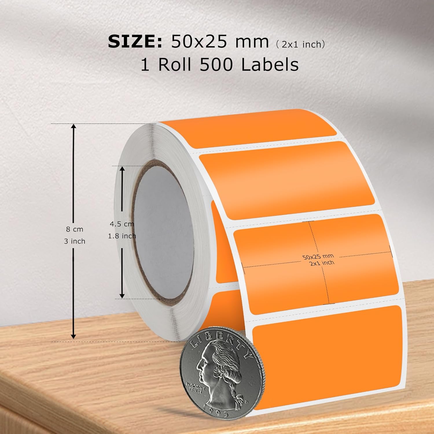 Orange Thermal Labels 1 × 2 Inch Vinyl Rectangular Waterproof Direct Printer Sticker Self-Adhesive Perforated Name Tag for Logo DIY QR Design Office Address 500 PCS - Image 5